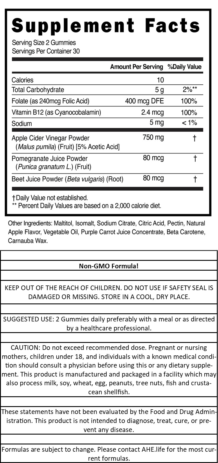 ACV Keto, Apple Cider Vinegar 750mg Per Serving Plus Folic Acid & Vitamin B12 with Beet & Pomegranate Juice