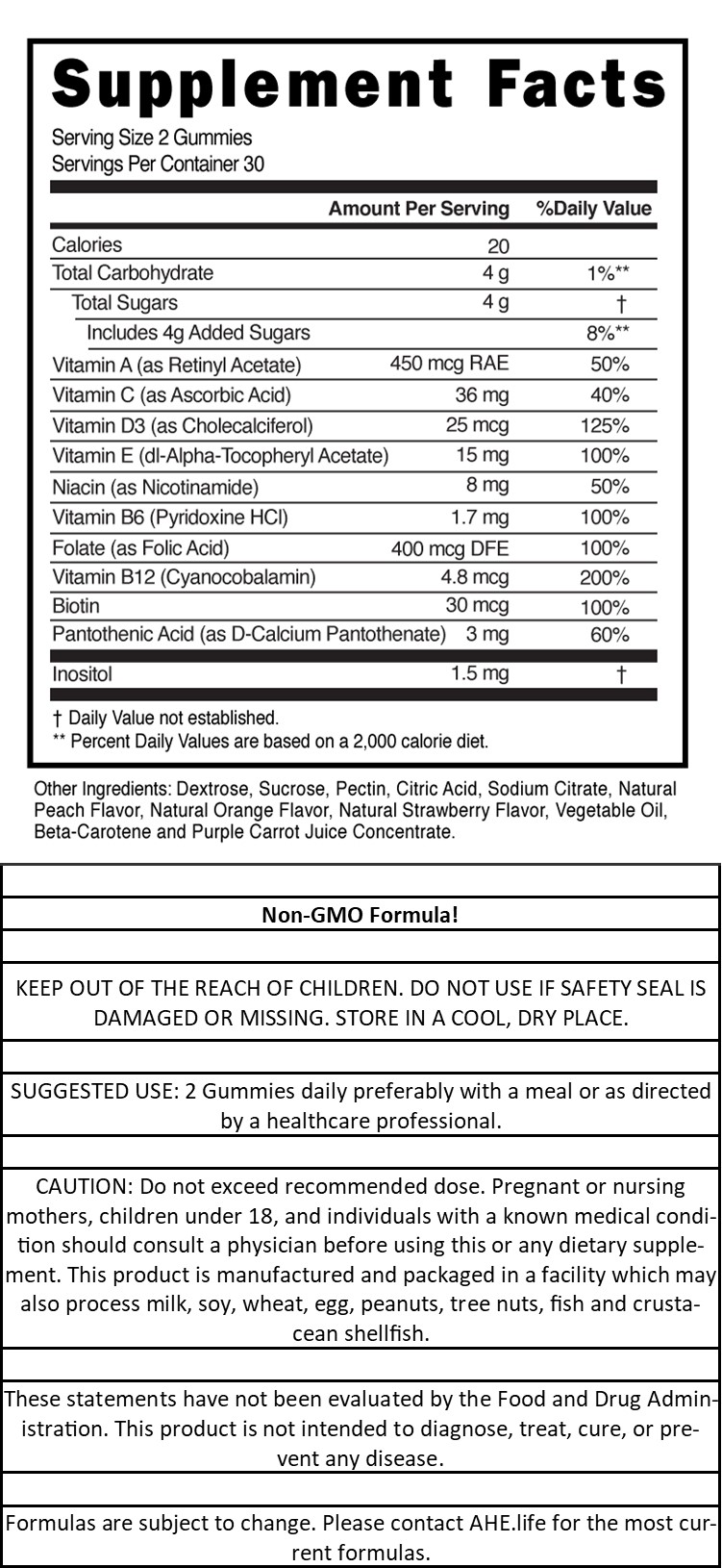 Daily Multivitamin A, B, B3, B5, B6, B12, Biotin, C, D, E, Folate, & More, Men and Women Adults, Mixed Natural Flavors & Colors Orange & Strawberry