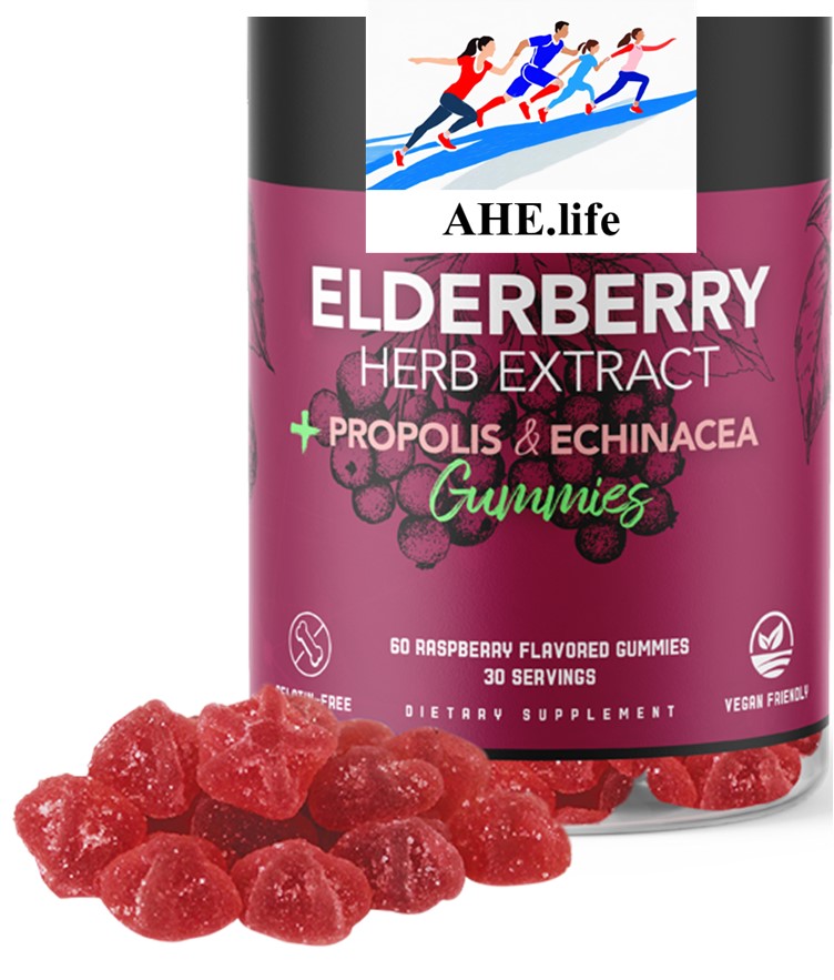 Elderberry Herb Extract Plus, Propolis & Echinacea Gummies with Vitamin C, Natural Raspberry Flavor