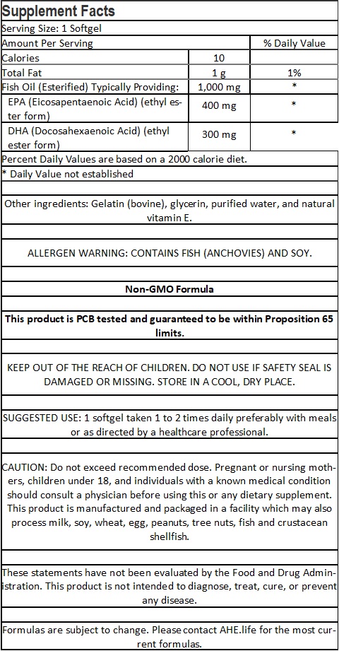 Mega EPA/DHA 1000mg Fish Oil, Enteric Coated