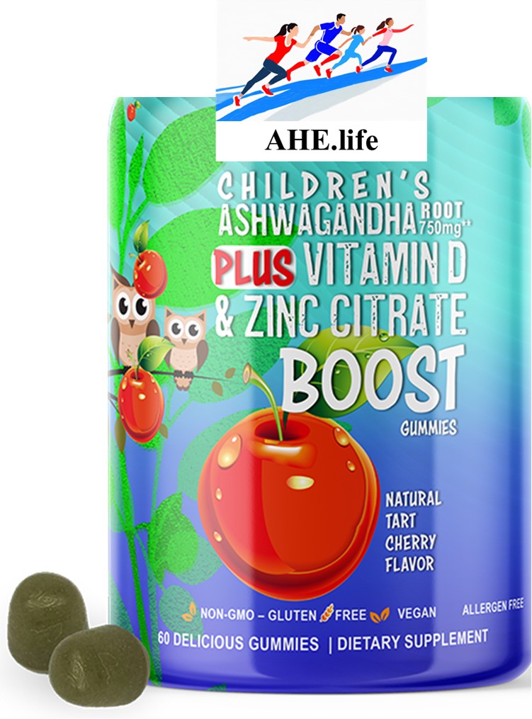 Kids Ashwagandha Root Gummies 750mg** + Vitamin D & Zinc Citrate Boost – Natural Tart Cherry Flavor