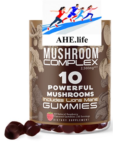 Mushroom 10-Plex 2,500mg*** Gummies with Lions Mane & 9 more Mushroom 10:1 Extracts, Fruiting Body, Natural Raspberry Flavor