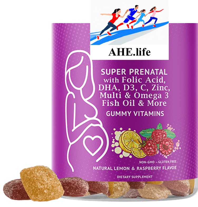 Prenatal Gummy Vitamin for Women with Folic Acid (Folate), DHA, D3, C, Zinc, Omega 3 Fish Oil & More! Natural Lemon & Raspberry Mixed Flavors and Colors