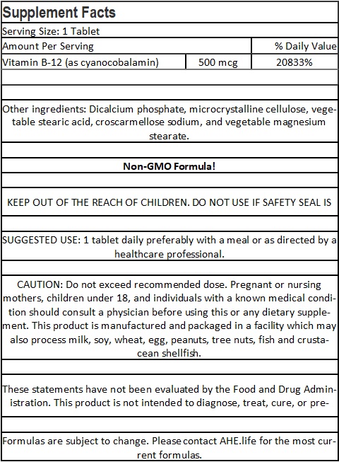Vitamin B-12 500mcg Cyanocobalamin