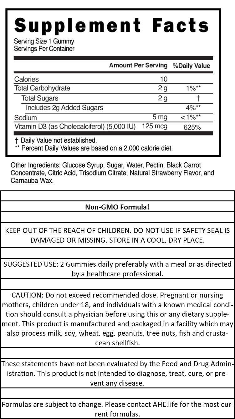 Vitamin D3 5,000 IU Gummies, Strawberry Flavor